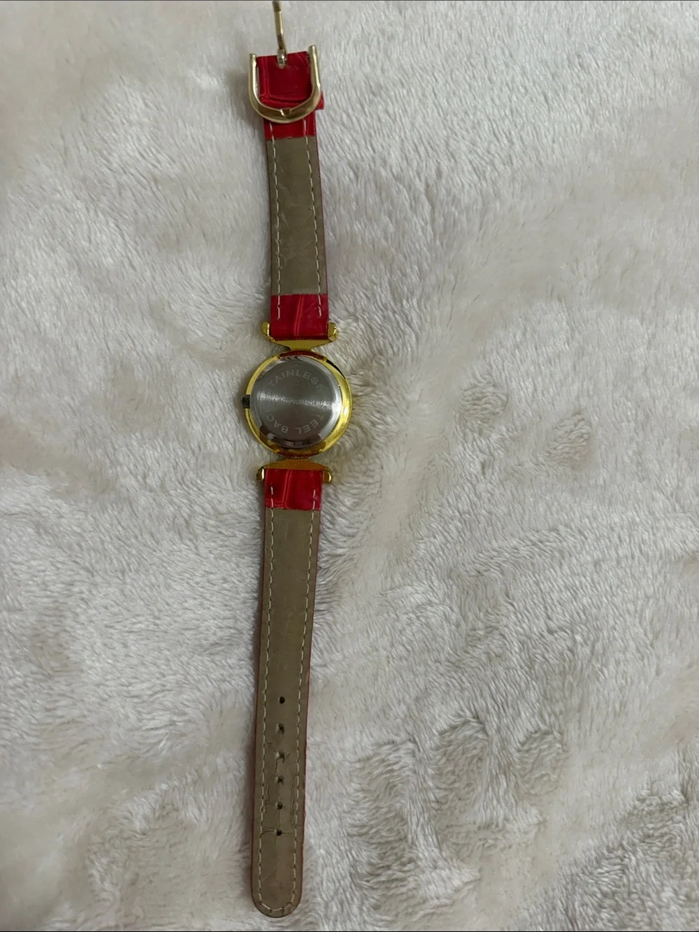 Italian Red Leather Strap Women's Watch with Decorative Dial
